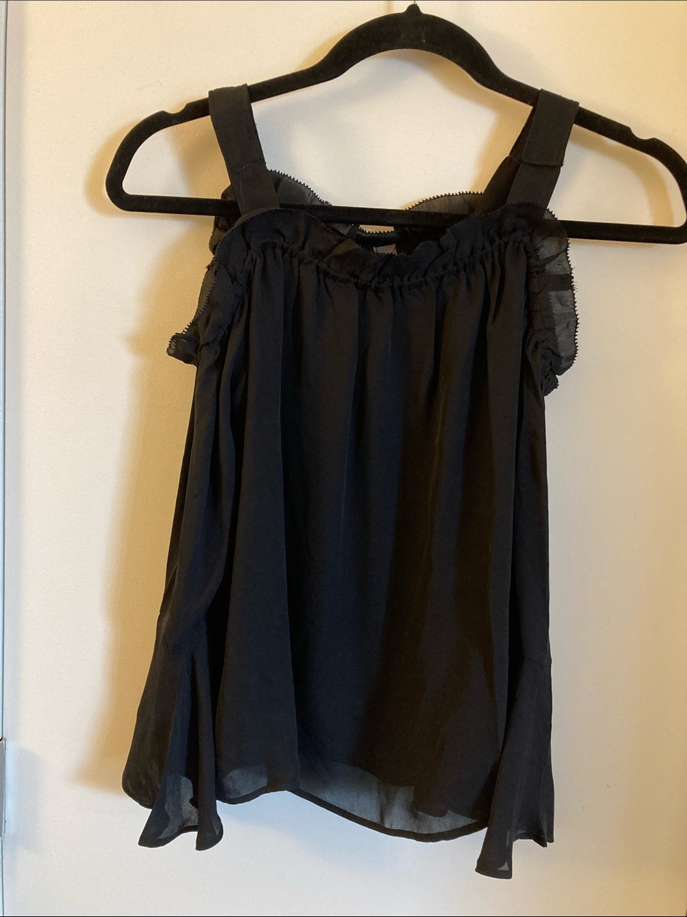 J. Crew Black Off-Shoulder Ruffle Sleeve Top, size 2